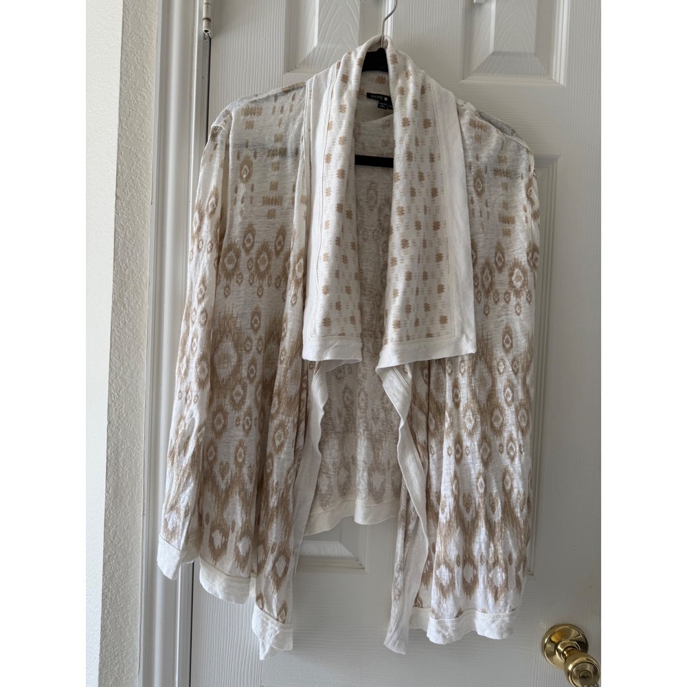 BYLYSE 100% Linen Ikat Open Front Cardigan XL Cream Boho‎ Duster